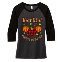 Thankful Grateful Blessed Turkey Thanksgiving Family Graphic Women's Tri-Blend 3/4-Sleeve Raglan Shirt