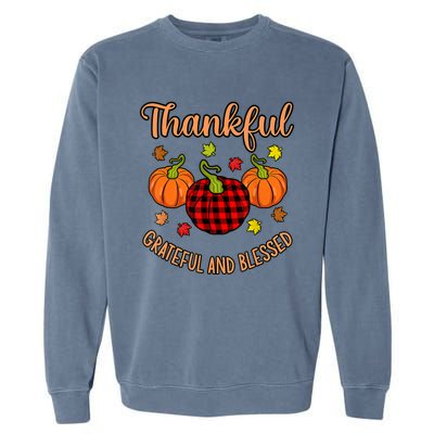 Thankful Grateful Blessed Turkey Thanksgiving Family Graphic Garment-Dyed Sweatshirt