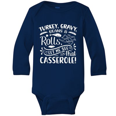 Turkey Gravy Beans & Rolls For Thanksgiving Baby Long Sleeve Bodysuit