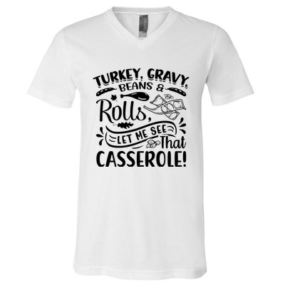 Turkey Gravy Beans & Rolls For Thanksgiving V-Neck T-Shirt