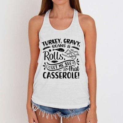 Turkey Gravy Beans & Rolls For Thanksgiving Women's Knotted Racerback Tank