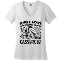 Turkey Gravy Beans & Rolls For Thanksgiving Women's V-Neck T-Shirt