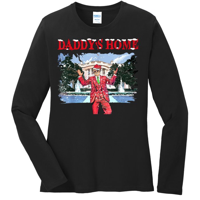 Trump Girl Christmas 2024 Daddys Home Ladies Long Sleeve Shirt