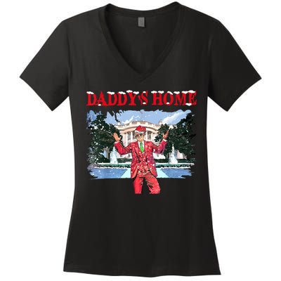 Trump Girl Christmas 2024 Daddys Home Women's V-Neck T-Shirt