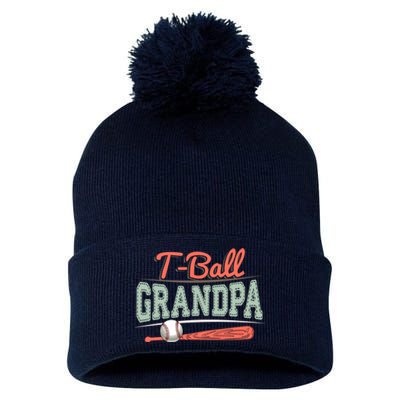 T-Ball Grandpa Cute Tee-Ball Grandchild Tball Game Day Match Pom Pom 12in Knit Beanie