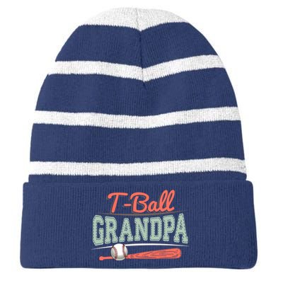 T-Ball Grandpa Cute Tee-Ball Grandchild Tball Game Day Match Striped Beanie with Solid Band