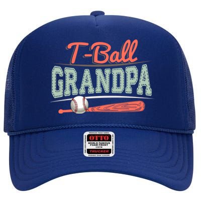 T-Ball Grandpa Cute Tee-Ball Grandchild Tball Game Day Match High Crown Mesh Back Trucker Hat