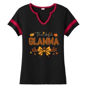 Thankful Glamma Coquette Fall Pumpkin Thanksgiving Ladies Halftime Notch Neck Tee