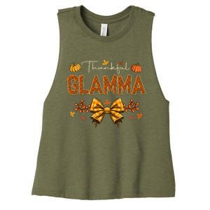 Thankful Glamma Coquette Fall Pumpkin Thanksgiving Women's Racerback Cropped Tank