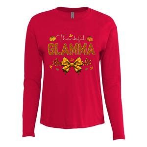 Thankful Glamma Coquette Fall Pumpkin Thanksgiving Womens Cotton Relaxed Long Sleeve T-Shirt