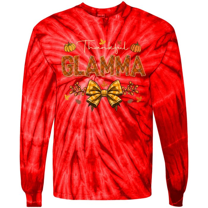 Thankful Glamma Coquette Fall Pumpkin Thanksgiving Tie-Dye Long Sleeve Shirt