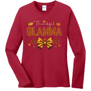 Thankful Glamma Coquette Fall Pumpkin Thanksgiving Ladies Long Sleeve Shirt