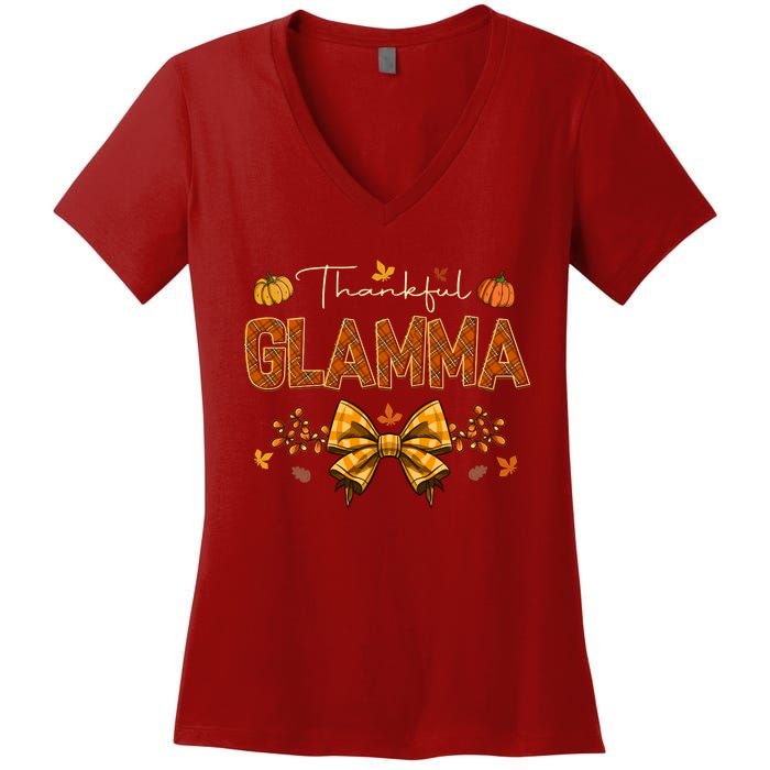 Thankful Glamma Coquette Fall Pumpkin Thanksgiving Women's V-Neck T-Shirt