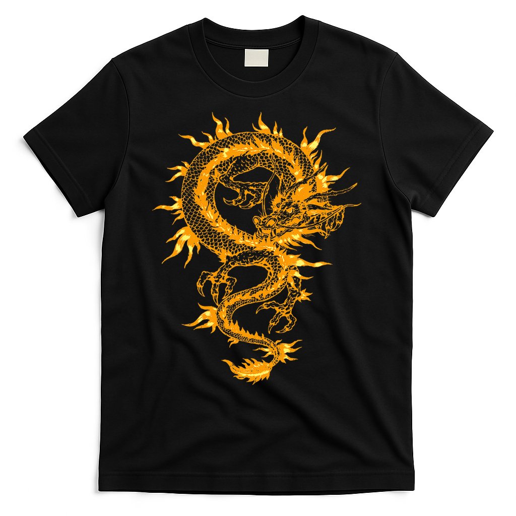 Traditional Golden Chinese Asian Culture Dragon Silhouette  T-Shirt