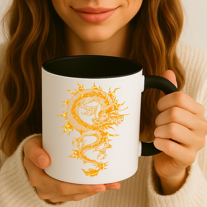 Traditional Golden Chinese Asian Culture Dragon Silhouette  Mug