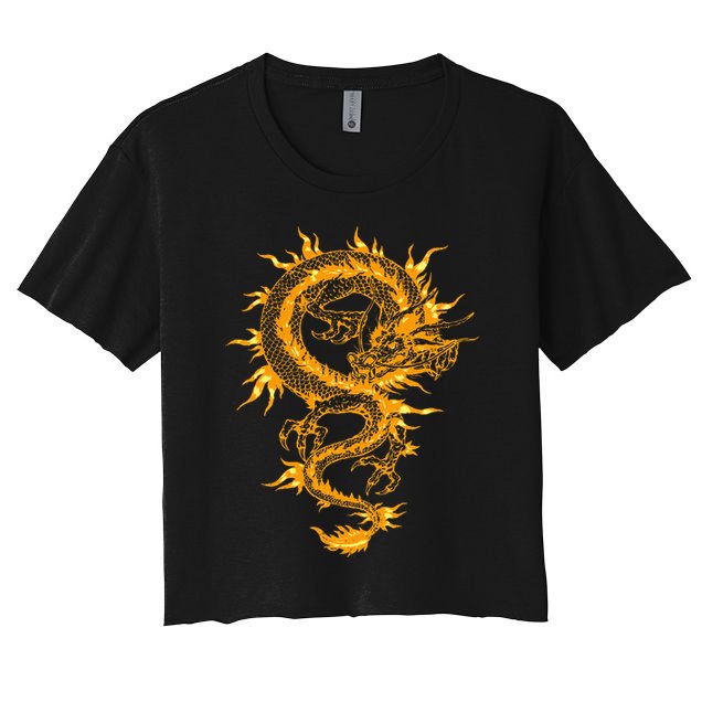 Traditional Golden Chinese Asian Culture Dragon Silhouette  Crop Top