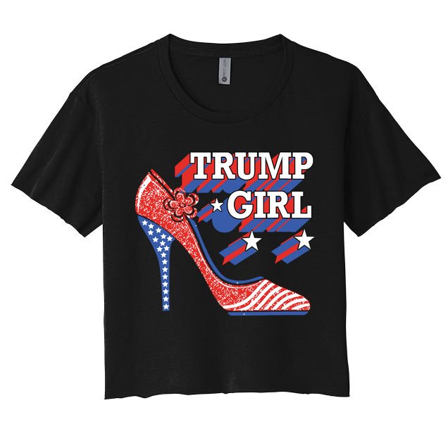 Trump Girl Cute High Heel American Usa Flag Crop Top