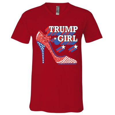Trump Girl Cute High Heel American Usa Flag V-Neck T-Shirt