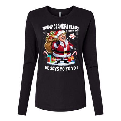 Trump Grandpa Claus Yo Yo Yo Christmas Womens Cotton Relaxed Long Sleeve T-Shirt