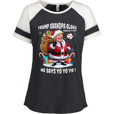 Trump Grandpa Claus Yo Yo Yo Christmas Enza Ladies Jersey Colorblock Tee