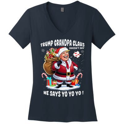 Trump Grandpa Claus Yo Yo Yo Christmas Women's V-Neck T-Shirt