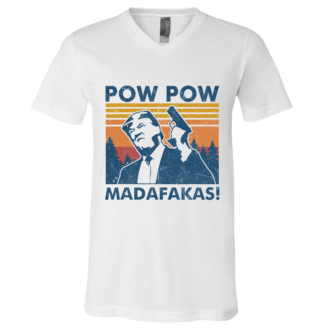 Trump Gun Cat Pew Pew Madafakas Vintage Crazy Funny Pow Pow V-Neck T-Shirt