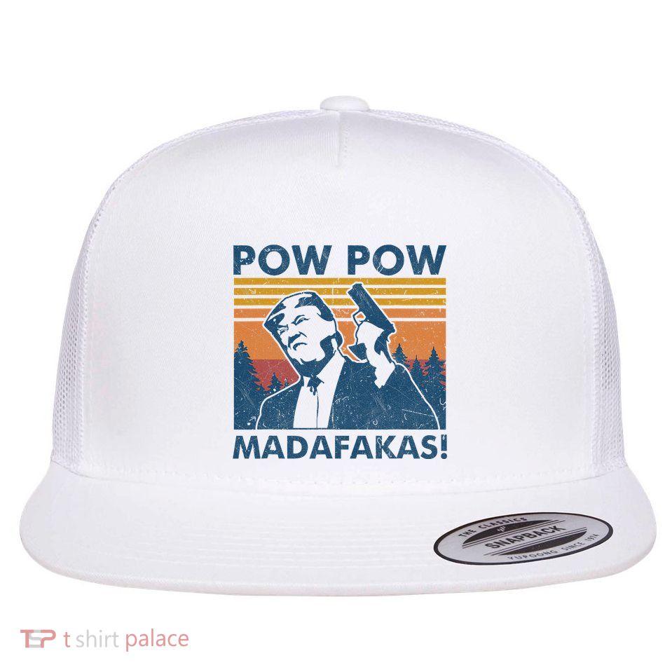 Trump Gun Cat Pew Pew Madafakas Vintage Crazy Funny Pow Pow Flatbill Hat