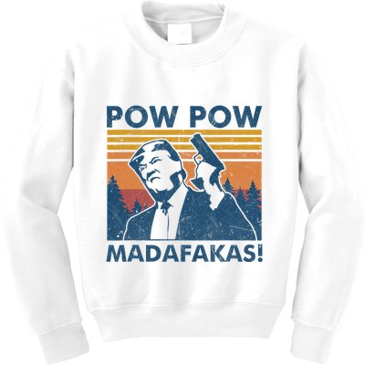 Trump Gun Cat Pew Pew Madafakas Vintage Crazy Funny Pow Pow Kids Sweatshirt