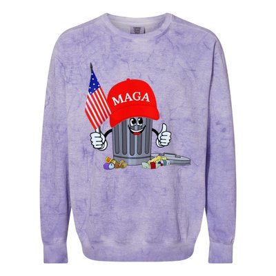 Trump Garbage Can Cartoon Character American Flag Colorblast Crewneck Sweatshirt