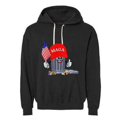 Trump Garbage Can Cartoon Character American Flag Garment-Dyed Fleece Hoodie