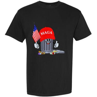 Trump Garbage Can Cartoon Character American Flag Garment-Dyed Heavyweight T-Shirt