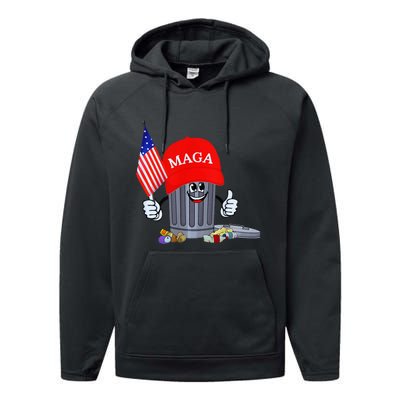 Trump Garbage Can Cartoon Character American Flag Performance Fleece Hoodie