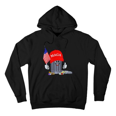 Trump Garbage Can Cartoon Character American Flag Hoodie