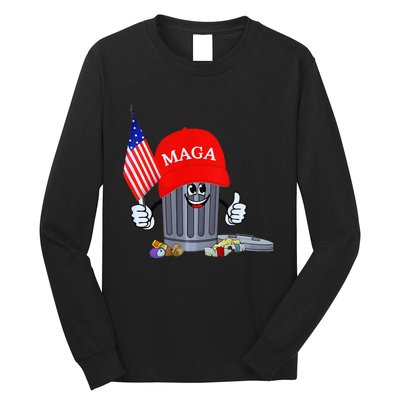 Trump Garbage Can Cartoon Character American Flag Long Sleeve Shirt