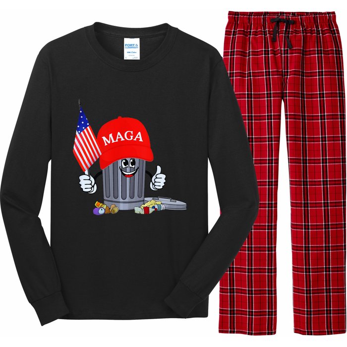 Trump Garbage Can Cartoon Character American Flag Long Sleeve Pajama Set