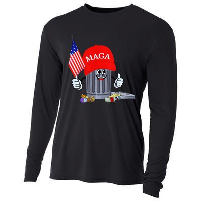 Trump Garbage Can Cartoon Character American Flag Cooling Performance Long Sleeve Crew