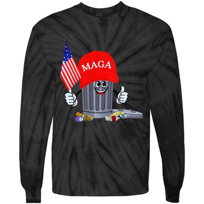 Trump Garbage Can Cartoon Character American Flag Tie-Dye Long Sleeve Shirt