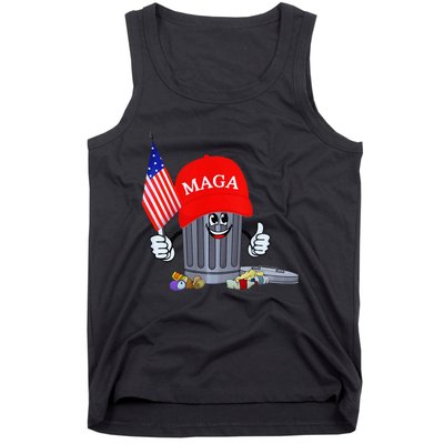 Trump Garbage Can Cartoon Character American Flag Tank Top