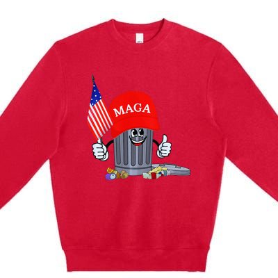 Trump Garbage Can Cartoon Character American Flag Premium Crewneck Sweatshirt