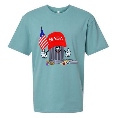 Trump Garbage Can Cartoon Character American Flag Sueded Cloud Jersey T-Shirt