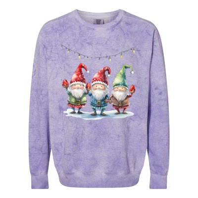 Three Gnomies Christmas Lighgreat Gift Funny Gnomies Lover Xmas Gift Colorblast Crewneck Sweatshirt