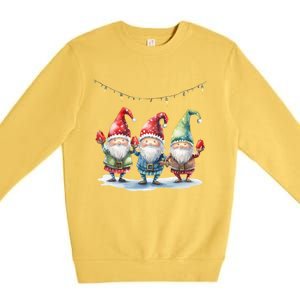 Three Gnomies Christmas Lighgreat Gift Funny Gnomies Lover Xmas Gift Premium Crewneck Sweatshirt