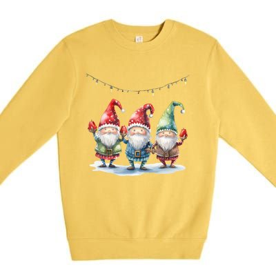 Three Gnomies Christmas Lighgreat Gift Funny Gnomies Lover Xmas Gift Premium Crewneck Sweatshirt