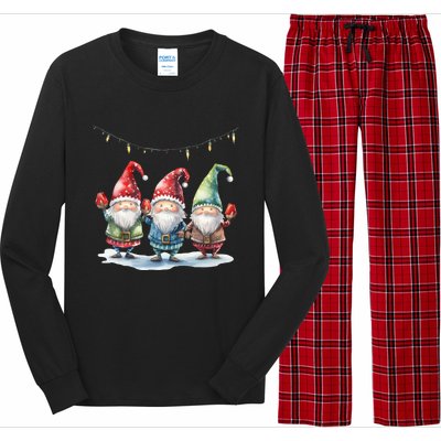 Three Gnomies Christmas Lighgreat Gift Funny Gnomies Lover Xmas Gift Long Sleeve Pajama Set