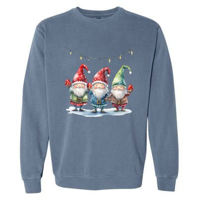 Three Gnomies Christmas Lighgreat Gift Funny Gnomies Lover Xmas Gift Garment-Dyed Sweatshirt