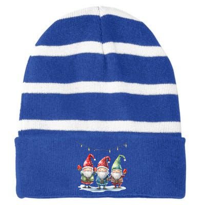 Three Gnomies Christmas Lighgreat Gift Funny Gnomies Lover Xmas Gift Striped Beanie with Solid Band