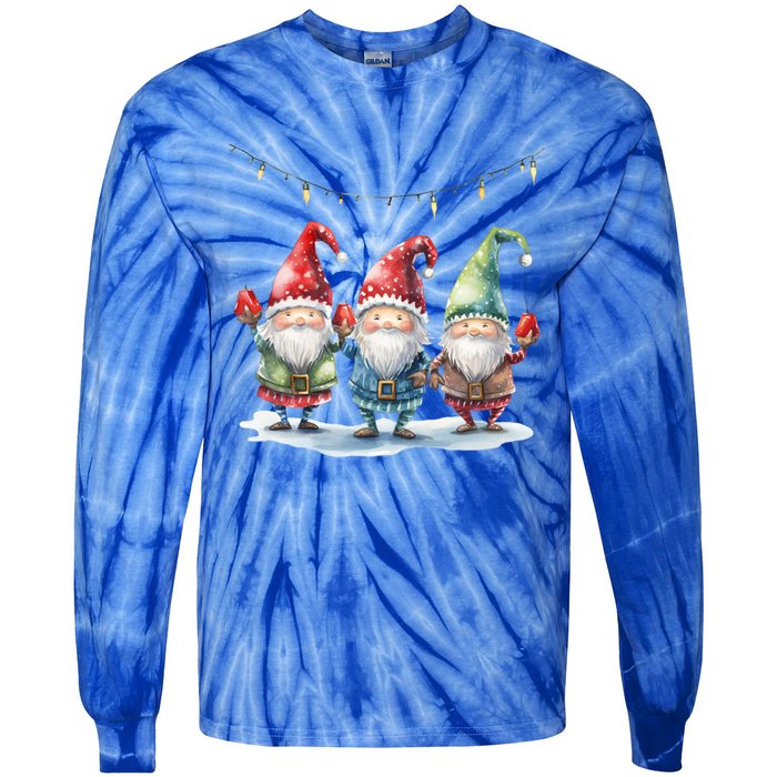 Three Gnomies Christmas Lighgreat Gift Funny Gnomies Lover Xmas Gift Tie-Dye Long Sleeve Shirt