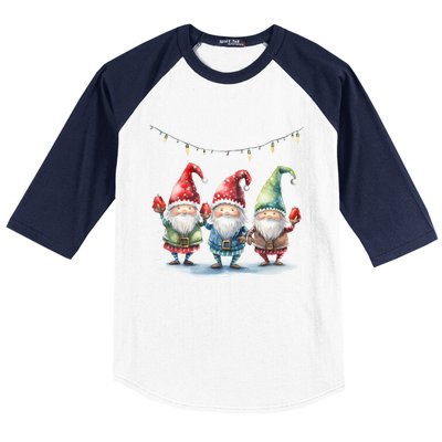 Three Gnomies Christmas Lighgreat Gift Funny Gnomies Lover Xmas Gift Baseball Sleeve Shirt