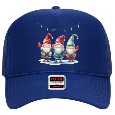 Three Gnomies Christmas Lighgreat Gift Funny Gnomies Lover Xmas Gift High Crown Mesh Back Trucker Hat