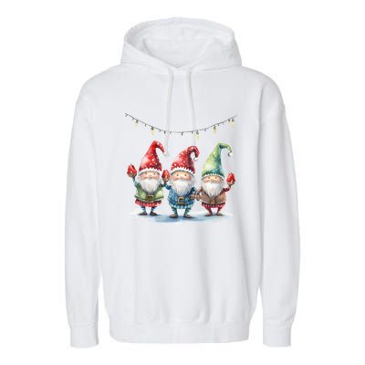 Three Gnomies Christmas Lighgreat Gift Funny Gnomies Lover Xmas Gift Garment-Dyed Fleece Hoodie